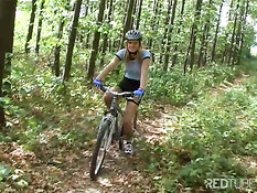 Biker babe gets hot from riding