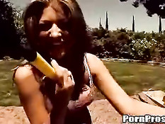 Carmen giving outdoor blowjob
