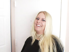 A blond busty chick after shower