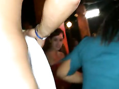Naked stripper gets wanked by crazy women