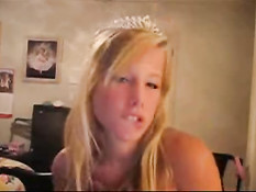 Blonde teen playing with tits