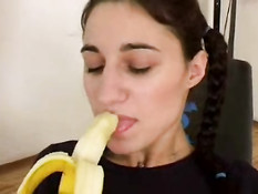 Amal Barkkat rides banana