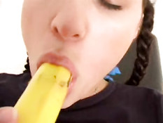 Amal Barkkat rides banana