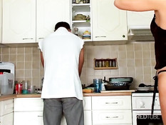 Blonde gets shagged in the kitchen