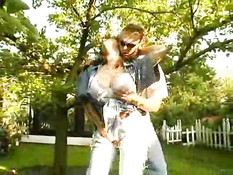 MILF With Big Tits Slams Cock In Backyard