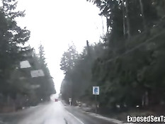 Молодая рыжая деваха автостопщица