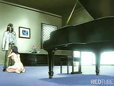 Bondaged anime girl getting teased
