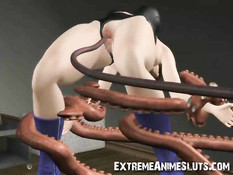 Щупальцы осминога ласкают тело 3D девушки