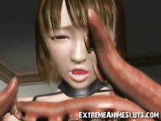 Щупальцы осминога ласкают тело 3D девушки