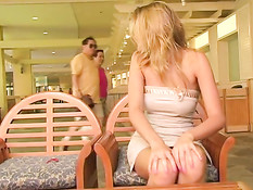 Blond hooker masturbating in public