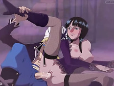 Грудастая аниме женщина Nico Robin в чёрных чулках ебётся с парнем
