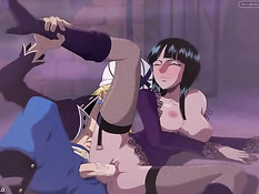 Грудастая аниме женщина Nico Robin в чёрных чулках ебётся с парнем