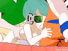 Два парня с двух сторон оттрахали сисястую детку в DBZ хентай порно