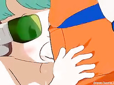 Два парня с двух сторон оттрахали сисястую детку в DBZ хентай порно
