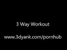 3D порно двух мускулистых мужчин и женщины в тренажёрном зале