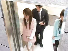 Japanese girls doing gangbang in elevator