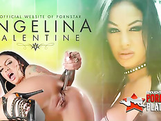 Мощный сквирт от грудастой дамы в сетчатом боди Angelina Valentine