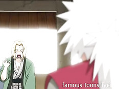 Обнажённая сисястая Tsunade отсасывает член и занимается сексом