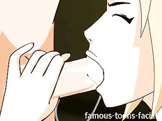 Обнажённая сисястая Tsunade отсасывает член и занимается сексом