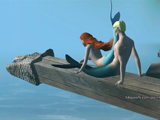 Рыжая 3D русалочка на глубине занимается любовью с любовником