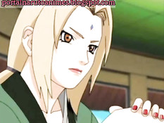 Блондинка Tsunade из манги Naruto дрочит член большими сиськами