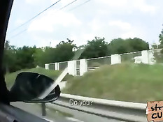 Водитель подобрал на дороге девушку и оттрахал сучку на природе