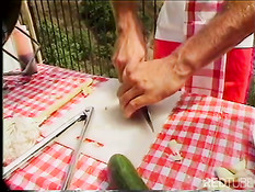 Gay chefs on terrace