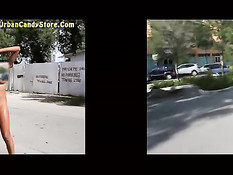 Смуглая порно модель Tina Latina прогуливается по городу голышом