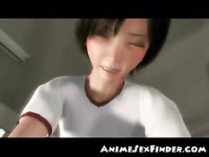 Азиатская 3D девка ебётся в трусиках и получает сперму на лобок