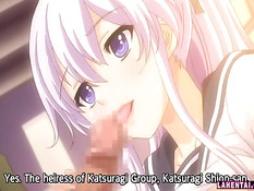 Парень сжимает большие сиськи хентай девки и ебёт в бритую киску