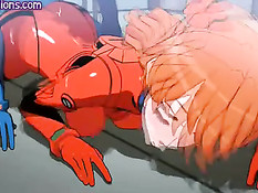 Аниме девушка в оранжевом комбинезоне оттрахана в сочную киску