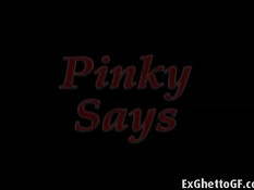 Негр трахает своим здоровым членом мулатку Pinky в розовом белье