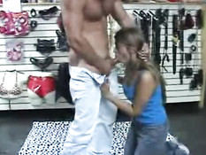 Blowjob in sex shop