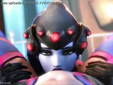 Девушка WidowMaker из игры Overwatch вылизала киску подружке