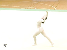 Corina doing topless gymnastics