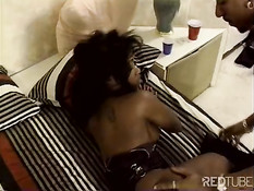 Black slut in overknees gets horny