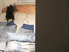 Bimbo chick gets disturbed by dog